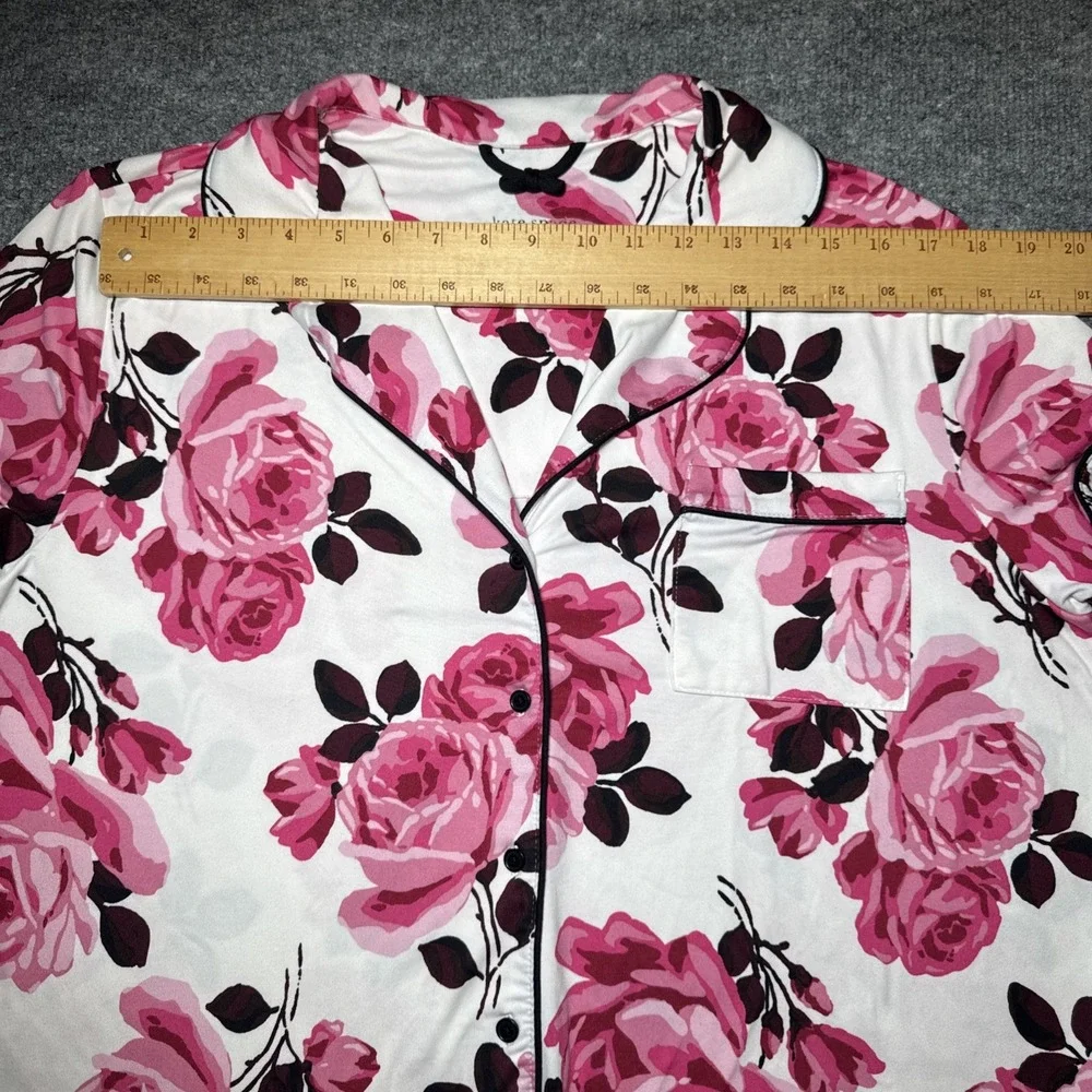 Kate Spade Tunic Shirt‎ Womens XL Sleepwear White Pink Floral Button Up Pajama